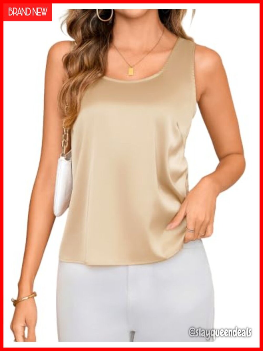 Silk Satin Tank Top Scoop Neck Sleeveless Camisole Blouse